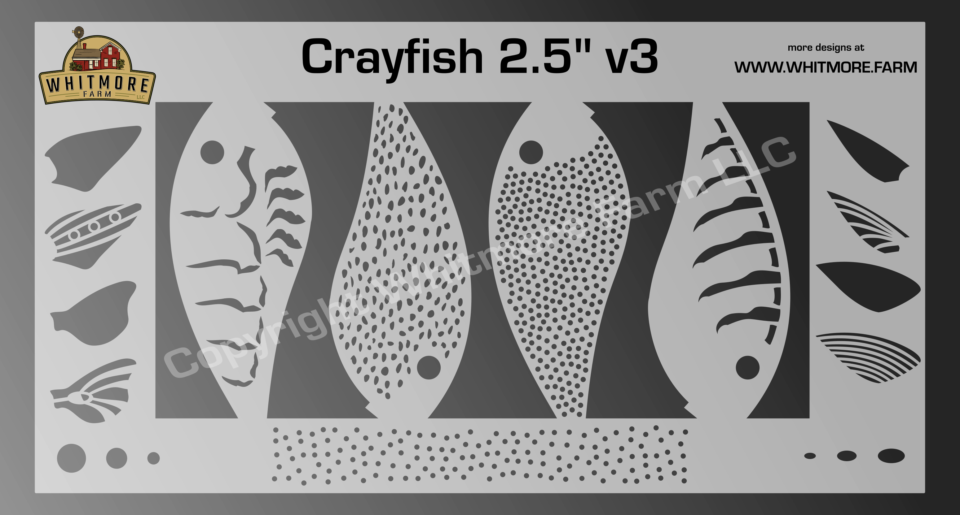 Crayfish Fishing Lure Airbrush Stencil v3 2.5 Inch Whitmore Farm