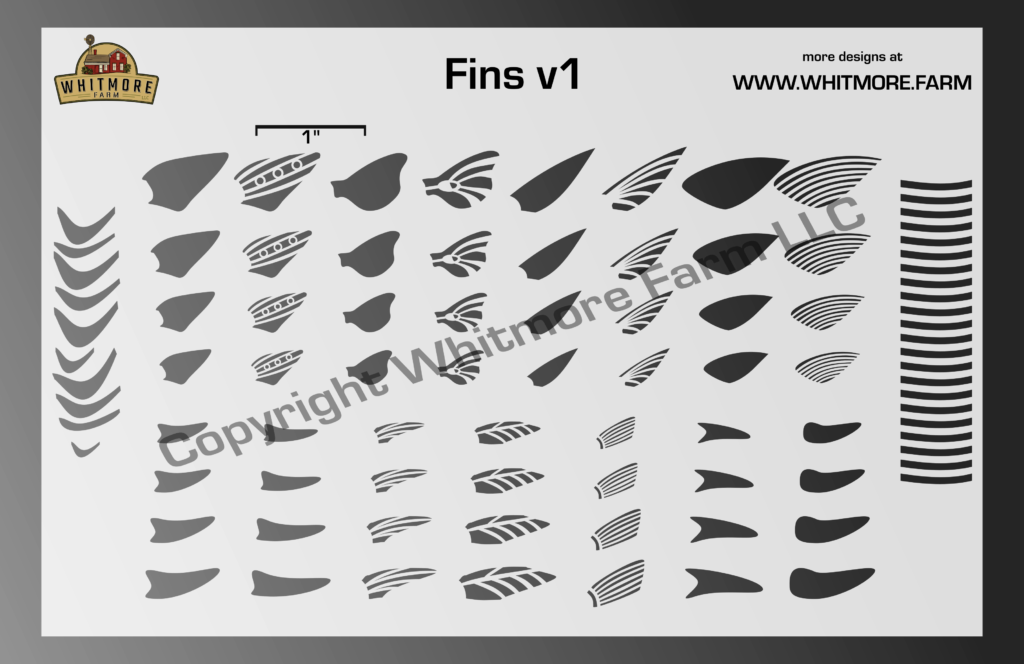 Fins v1 Assortment Fishing Lure Airbrush Stencil Whitmore Farm