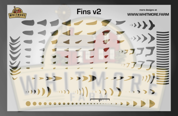 Fins v2 Assortment Fishing Lure Airbrush Stencil - Fins and Gills