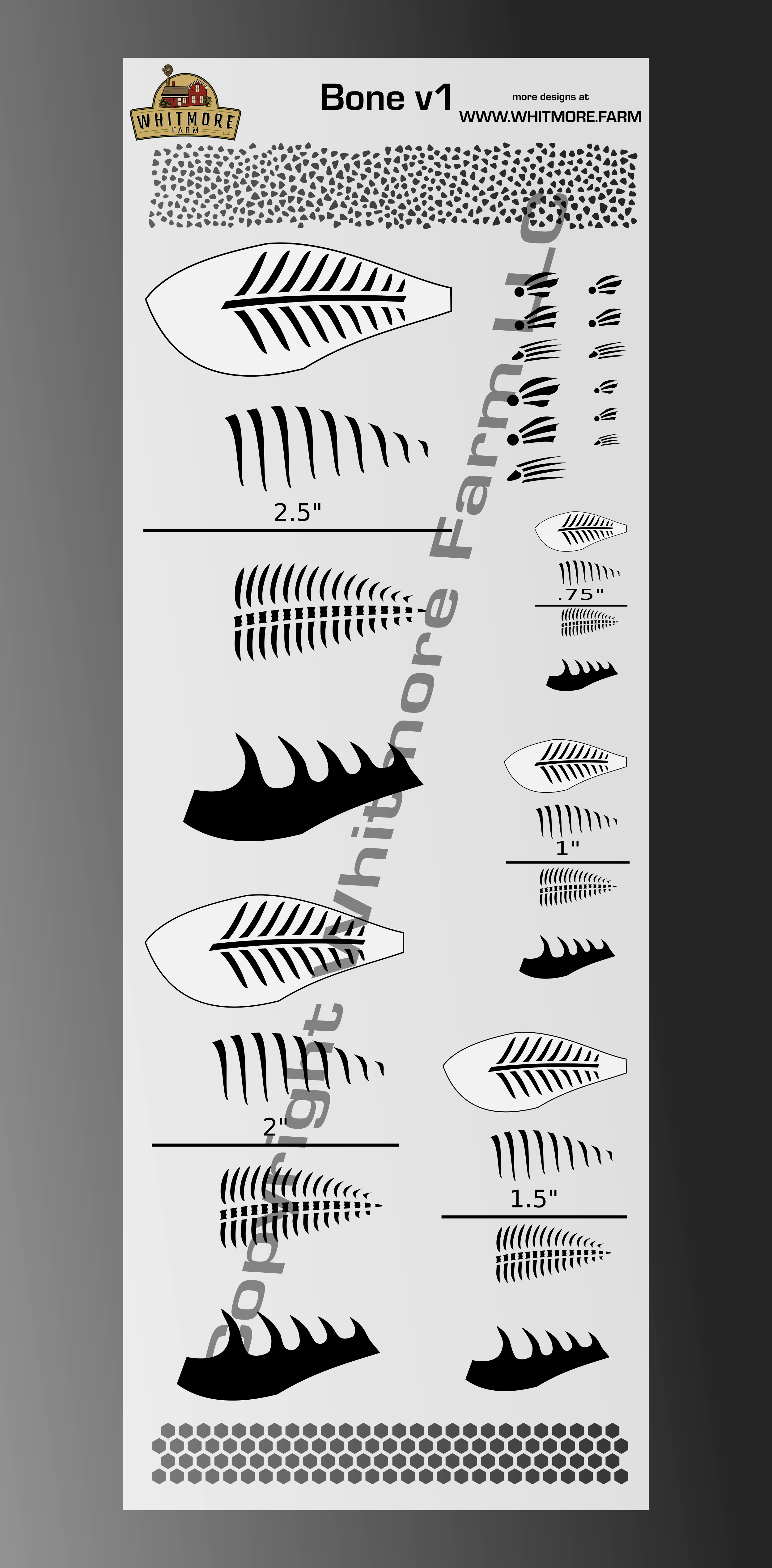 Bones v1 Fishing Lure Airbrush Stencil – 11″ x 4″ – 5 sizes – Whitmore Farm