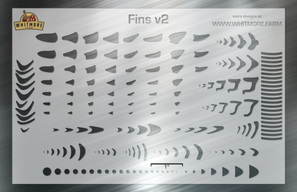 Fins v2 Assortment Fishing Lure Airbrush Stencil - Fins and Gills