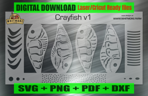 Crayfish v1 Airbrush Fishing Lure Stencils SVG DXF PDF | Custom Crankbait Baits Laser Cut Files | Painting Template Digital Download