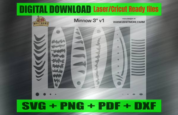 Minnow Airbrush Fishing Lure Stencils SVG DXF PDF | Custom Crankbait Baits Laser Cut Files | Painting Template Digital Download