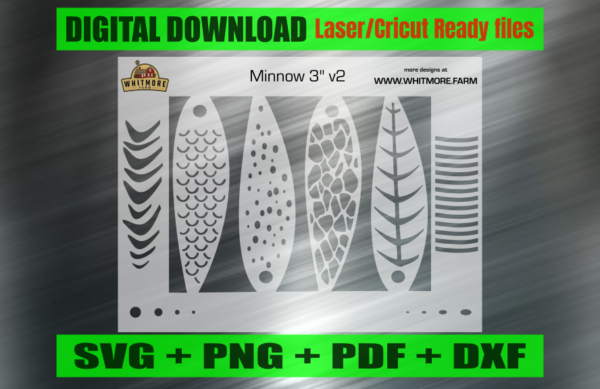 Minnow v2 Airbrush Fishing Lure Stencils SVG DXF PDF | Custom Crankbait Baits Laser Cut Files | Painting Template Digital Download