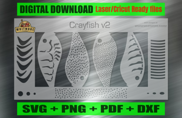 Crayfish v2 Airbrush Fishing Lure Stencils SVG DXF PDF | Custom Crankbait Baits Laser Cut Files | Painting Template Digital Download