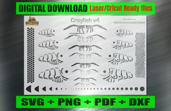 Crayfish v4 Airbrush Fishing Lure Stencils SVG DXF PDF | Custom Crankbait Baits Laser Cut Files | Painting Template Digital Download